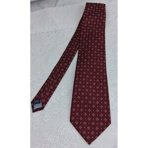 Lands End Burgundy Mens Silk Jacquard Handsewn Tie Preppy Business 3.5" Wide